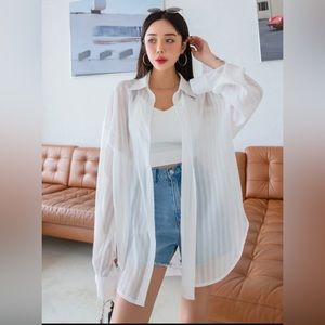 White button up swim cover up NWT small